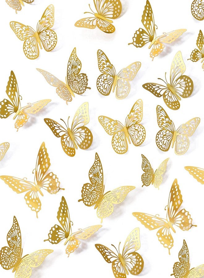 Abhsant 3D Metallic Butterfly Decoration Items for Wall - Golden Butterfly Sticker Butterflies for Room, Bedroom, Living Room Decor - Party and Baby Room Decor (12pcs) (36) - Image 1